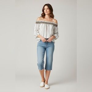 J By J.O.A Split Sleeve Off Shoulder Floral Blouse White Size XXL